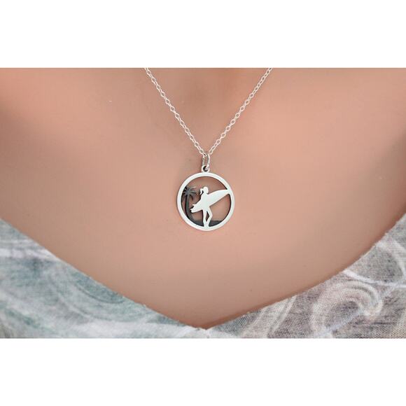 Sterling Silver Surfer Girl Charm Necklace Silver Surfer Girl Necklace